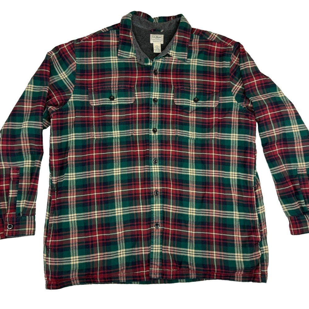 LL Bean Plaid Fleece Lined Flannel Men's Shacket XL Shirt Jacket Country Chore